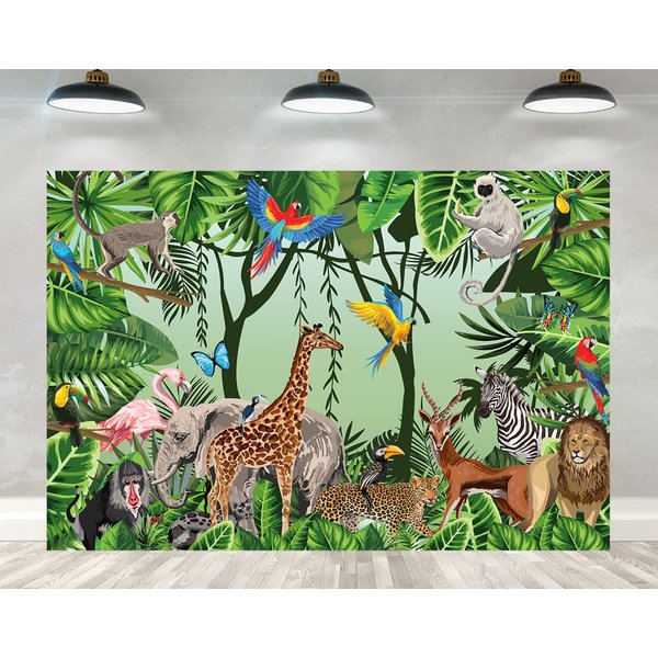 Ticuenicoa 5×3ft Jungle Backdrop Safari Animals Tropical Boy Birthday Baby Shower Birthday Party Wild One Banner Decoration Supplies Favors Gifts Forest Woodland Background Photobooth Prop