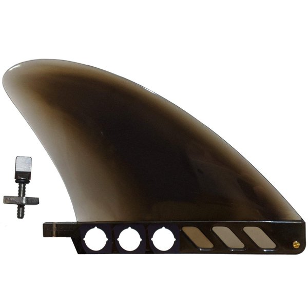 saruSURF 4.6" US Box Center fin Safety Flex Soft Replacement for Longboard SUP Stand up Paddleboard River Surf Whitewater airSUP AIR7 Skeg with Free 'No-Tool' Fin Screw (semi Transparent Black)