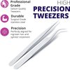 SIVOTE Eyelash Tweezers, 2-Pack, Hand Calibrated Straight and Curved Tips, Stainless Steel Lash Tweezers for Eyelash Extensions, Matte Silver