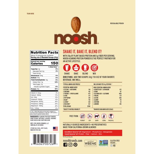 NOOSH Plant Based Almond Protein Powder Vanilla 35 Gram - Vegan, All Natural Ingredients, Non-GMO, Gluten Free, Kosher, Peanut Free, Soy Free, Dairy Free (Vanilla)