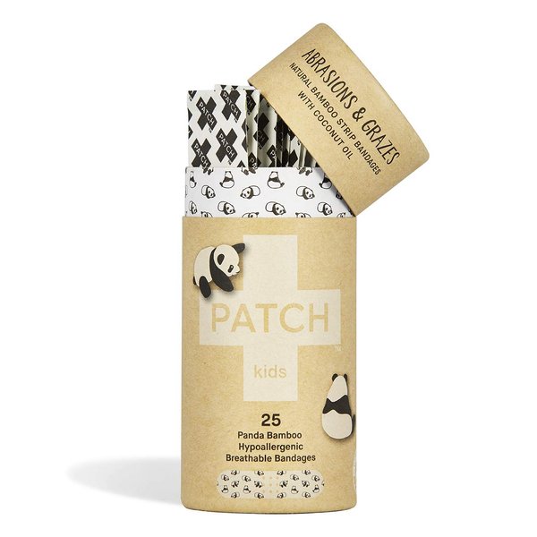 PATCH Kids Eco-Friendly Bamboo Bandages for Abrasions & Grazes Hypoallergenic Wound Care for Sensitive Skin, Compostable, Biodegradable, Latex Free, Plastic Free, Zero Waste, Coconut Oil, 25ct