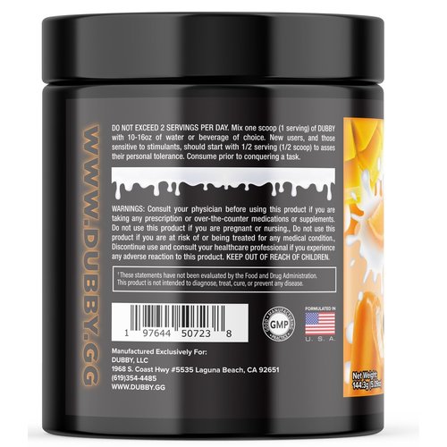 Dubby - Gamer Energy Drink Powder for Gaming - Sugar Free Energy Drinks, Nootropics Jitter-Free Natural Energy Powder, Mango Orange Cream Flavor, 30 Serving, 5.61 Ounces (Cali Cream)