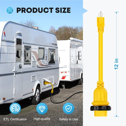 Kohree 30 Amp to 15 Amp 110 RV Adapter Plug, 15A Male to 30A Female RV Power Adapter, NEMA 5-15P to L5-30R Twist Lock RV Dogbone Electrical Adapter Cord 12"
