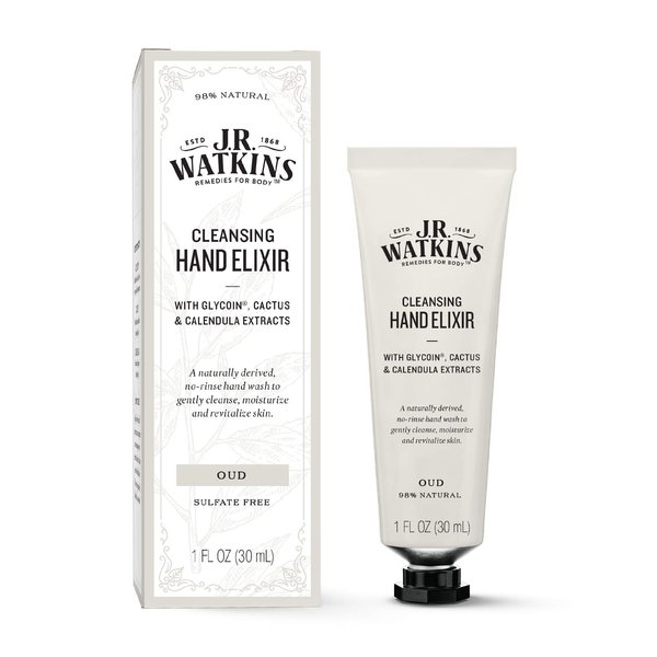 J.R. Watkins Oud Hand Elixir, No Rinse Waterless Cleansing Hand Wash, Convenient 1 oz