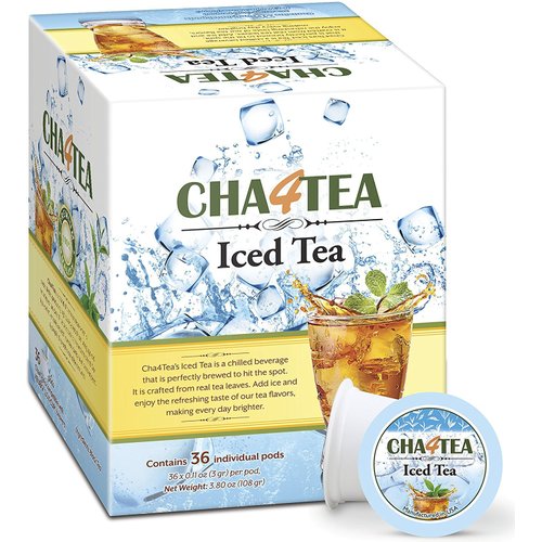 Cha4Tea 36-Count Unsweetened Black Iced Tea Pods for Keurig K-Cup Brewers