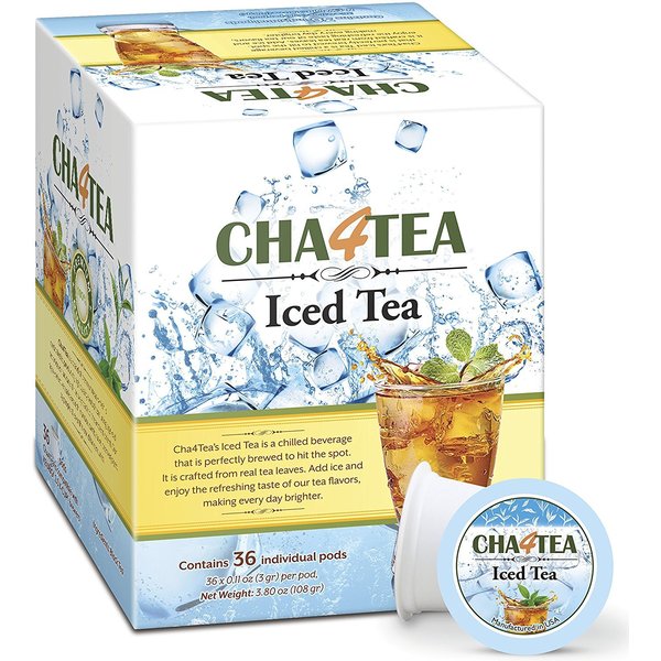 Cha4Tea 36-Count Unsweetened Black Iced Tea Pods for Keurig K-Cup Brewers