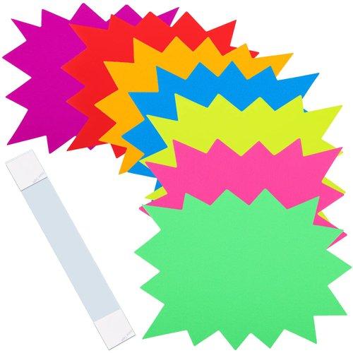 100 Pieces Starburst Signs Fluorescent Signs Neon Starburst Signs for Retail Price Sale Tags Garage Yard Sale Sign Burst Paper Signs Bulletin Poster Board Decorations（4.7 × 6.3Inch）