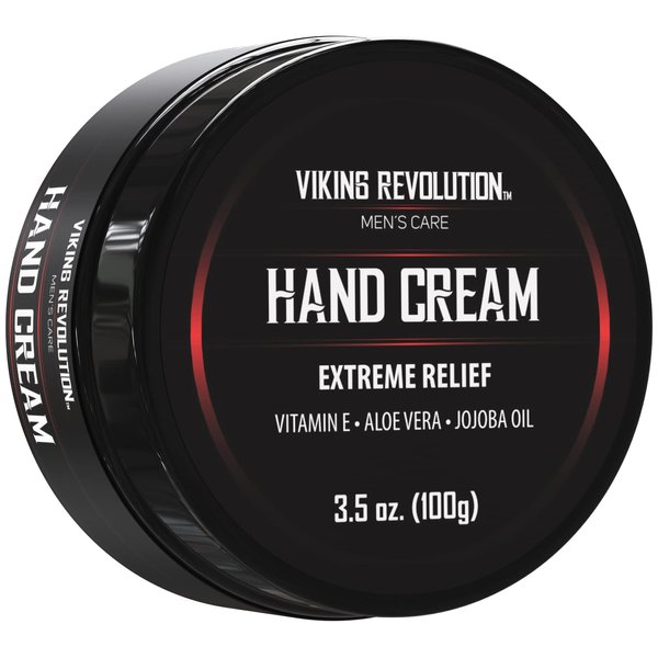 Viking Revolution Mens Hand Cream for Men - Hand Cream for Dry Cracked Hands Repair Cream - Dry Hand Cream for Dry Hands Balm - Aloe Vera Dry Hands Treatment Skin Moisturizer with Vitamin E (3.5oz)