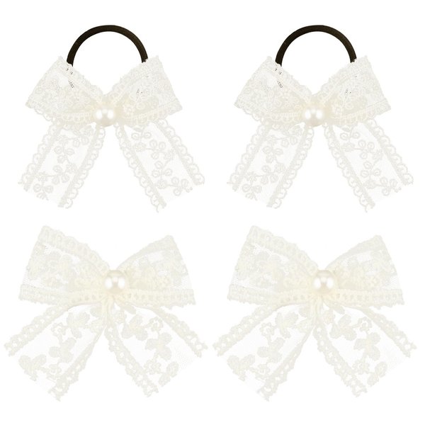 PLwelth Lace Bow Hair Clips Bow Hair Scrunchies for Women Girls Toddlers Cute Pearl Bow Hair Pins Non Slip Hair Barrettes for Long Short Thin Thick Hair Beige Wedding Party Accessories for Bridal