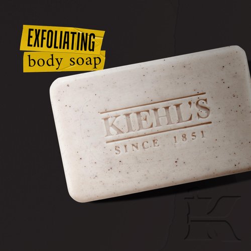 Kiehl's Grooming Solutions Exfoliating Body Bar Soap, Men's Body Wash Cleanses Dirt & Oil, with Pumice, Jojoba Seed Powder & Pracaxi Oil, for Soft & Smooth Skin, Woodsy Aromatic Blend - 7 oz