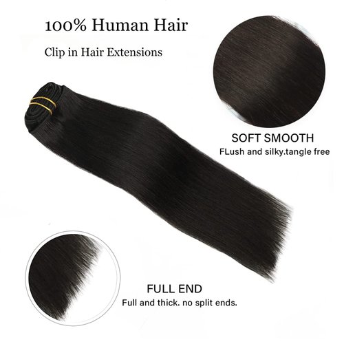 Clip in Hair Extensions Real Human Hair for Women Thick Remy Human Hair Extensions Brazilian Straight Human Hair Clip ins Natural Black Color 7pcs 20Inch 120g/set