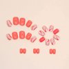 RikView Short Press on Nails Oval Fake Nails with Swirls Design Red Acrylic Nails Glossy Nails for Women 24 PCs