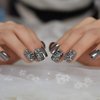 Coolnail Punk Dark Smoky Gray Reflective Mirror Metal Plating False French Nail Tips Punk Metallic Diamond Fake Nails With Glue Sticker