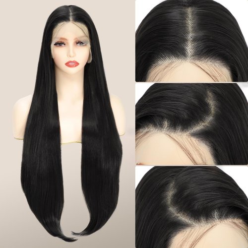 X-TRESS 32 Inch Black Wig Straight Hd Lace Front Wigs For Women 13x4 Synthetic Lace Front Glueless Wig Pre Plucked Baby Hair