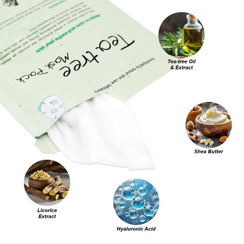 Naisture Premium Facial Sheet Mask – Tea Tree 5 Pack Korean Face Mask Skin Care - Soothing, Hydrating, Calming Skin care Sheet mask for All Skin Type & Home Spa Self Care Gift Mask for Women & Man