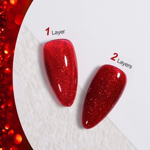 GAOY Glitter Gel Nail Polish, 16ml Sparkly Red Jelly Gel Polish, UV Light Cure for Nail Art DIY at Home, 1147 Christmas Red