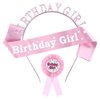 Birthday Girl Decorations Set, Abeillo Birthday Girl Crown Princess Tiara Birthday Girl Sash Birthday Badge Ribbon, Happy Birthday Girl Headband Hair Accessories, Pink