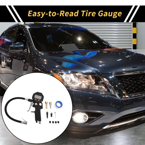 REPAIROCK Digital Display Tire Pressure Gauge 3-200PSI Regular Air Pressure Gauges for Tire with Hose Black 1 Set