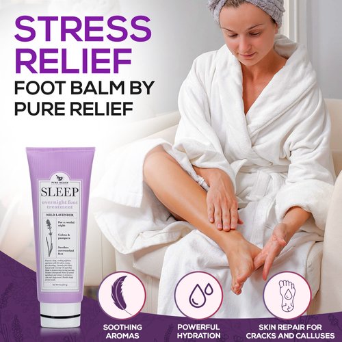 Pure Relief Relaxing Foot Lotion Moisturizer Cream For Dry Feet – Lavender Foot Care Cream W/Shea Butter, Aloe, & Coconut Oil – Foot Repair & Sleep Cream W/Soothing Scent, Pedicure Supplies, 8 Oz