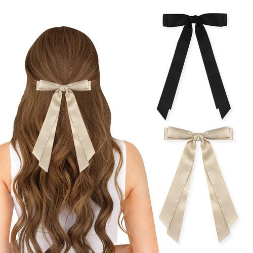 Wironoat Hair Bows Hair Clips for Women Small Hair Bow Satin Hair Clip Bowtie Accessories 2Pcs Black Brown-S
