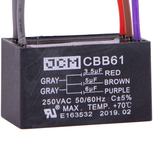 JCM 5 Wire Ceiling Fan Capacitor 3.5 uF + 5 uF + 6 uF 250VAC 50/60 Hz CBB61