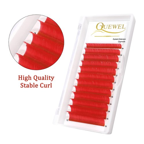 Easy Fan Volume Lashes .07 D Curl Red Volume Lash Extensions 9-16mm Mixed Lash Tray Color Lashes Extension Self Fanning 2D-10D Volume Eyelash Extensions by QUEWEL (Red 0.07 D 9-16mm)