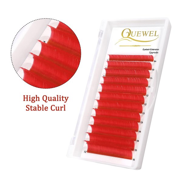 Easy Fan Volume Lashes .07 D Curl Red Volume Lash Extensions 9-16mm Mixed Lash Tray Color Lashes Extension Self Fanning 2D-10D Volume Eyelash Extensions by QUEWEL (Red 0.07 D 9-16mm)