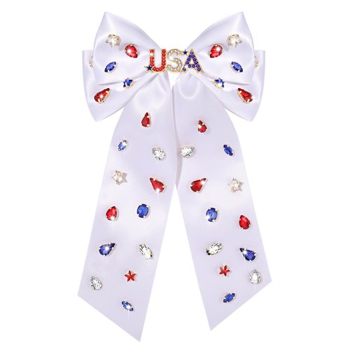 4th of July Hair Clips for Women American Flag Patriotic Star Hair Bow Red White Blue USA Rhinestone Hair Bows Fourth of July Hair Accessories Outfits Independence Day Party Favors