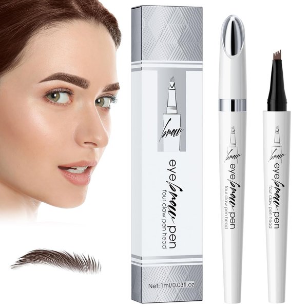 Kolvoii Microblading Eyebrow Pencil, 2024 New Eyebrow Tattoo Pencil, 3D Waterproof 4 Fork Tip Magic Eyebrow Pen, Natural Makeup Fine Stroke Long-Lasting Eyebrow Pencil Stay on All Day (Dark Brown)