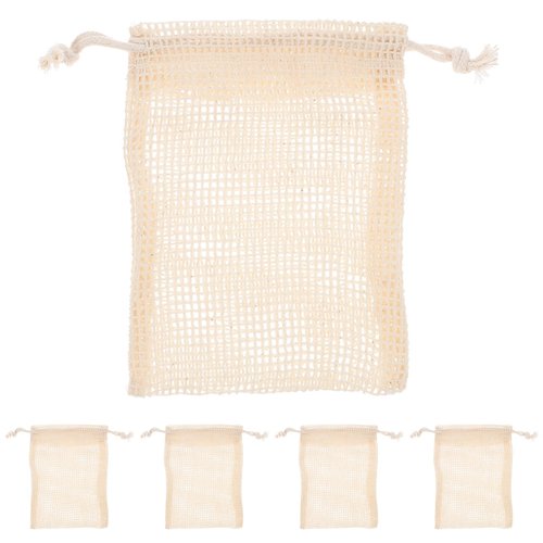 Beaupretty 5Pcs Exfoliating Soap Cottton Linen Soap Drawstring Saver Pouch Bathing Net Holder for Body Scrub Shower Spa (Mixed Color)