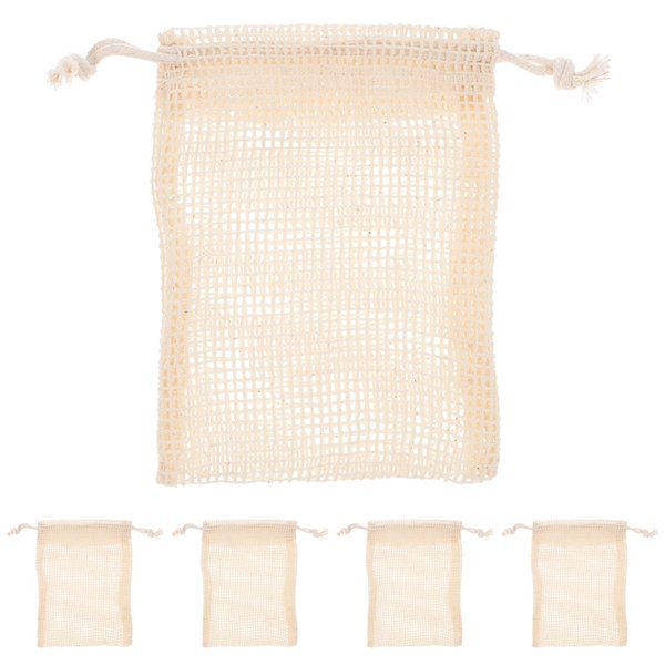 Beaupretty 5Pcs Exfoliating Soap Cottton Linen Soap Drawstring Saver Pouch Bathing Net Holder for Body Scrub Shower Spa (Mixed Color)