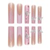 QQPPOLIU Long Pink Nails Xxl Long Press on Nails Square Pink Fake Nails With Flower and 3d Butterfly Designs Full Cover Nails for Women and Girls 24pcs