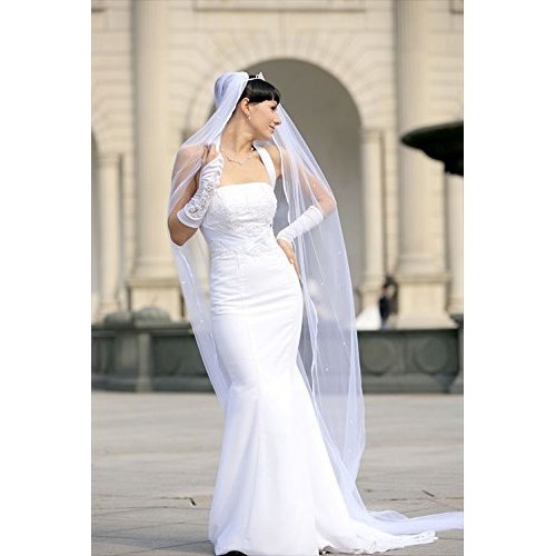 Bridal Veil Diamond (Off) White 2 Tier Cathedral Length Scattered Rhinestones