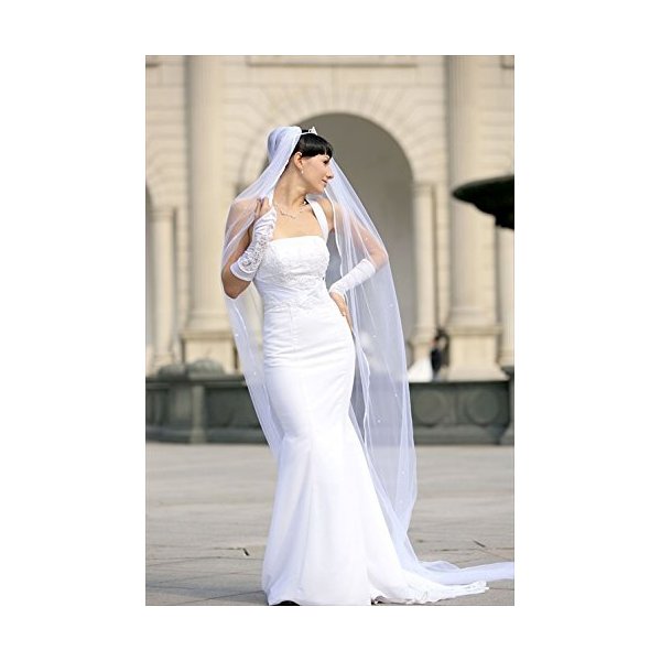 Bridal Veil Diamond (Off) White 2 Tier Cathedral Length Scattered Rhinestones