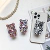 Mobile Phone Finger Holder Mobile Phone Cartoon Foldable Epoxy Sequins 3D Cute Bear Shaped Phone Grip Tok Folding Bracket for Desktop Mobile Cell Phones Accessories Cell Phone Grips (Clear Pink)