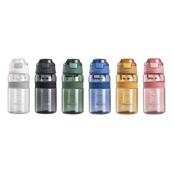 Diller Water Bottle with Straw, 28 or 18 oz BPA Free Plastic Water Bottle with Leak Proof Flip Top Lid for Gym Camping Workouts Outdoors (Clear Pink, 18 oz)