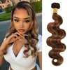 MOMOSHERO Brown Highlight Body Wave Bundles Human Hair, 10A Soft and Glossy Blonde Balayage Ombre Human Hair Bundles 100% Remy Hair Single Ombre Human Hair Bundle #1b/30 Piano Color Dark Root 12 Inch