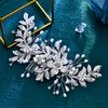 JHOO Crystal Leaf Bride Wedding Hair Comb Alloy Flower Hair Accessories Handmade Imitation Pearl Hair Accessories Suitable for Women's Party Hair Accessories HP683 (Sliver)
