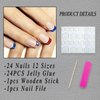 24Pcs 4th of July Press on Nails Medium Square Fake Nails Glossy French Tip Glue on Nails with Flag Design Independence Day Patriotic Full Cover Stick on Nails for Women Girls Manicure Decoration