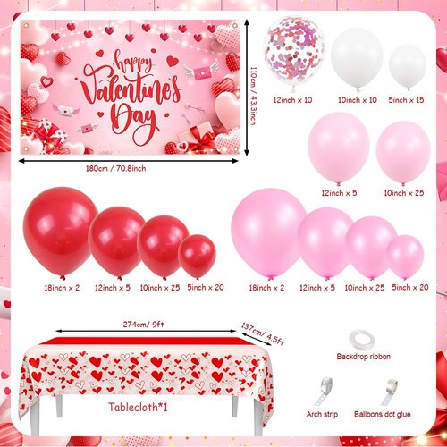 AIBIIN Valentine's Day Balloon Garland Arch Kit,I Love You Banner Red Pink White Confetti Balloons for for Women Girls Wedding Engagement Mother's Day Anniversary Decoration Supplies