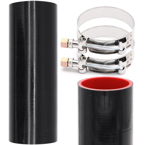 Taigoehua ID 2.5inch 4-Ply Straight Coupler Silicone Hose 5mm thickness 8inch Length with 2*Stainless Steel T-clamps (2.5inch(63mm))