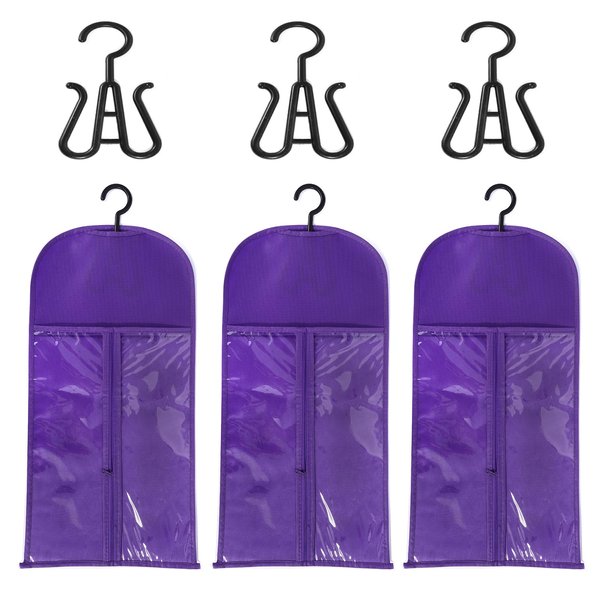 3PCS wig Hanger Hair Extension Holder Wig Storage for Multiple Wigs Bags Storage with Hanger Wig Holder Dust-proof Hair Extension Storage with Hook hair extensions, wigs & accessories (Purple)