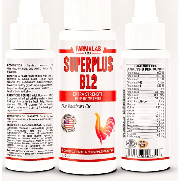 Farmalab Veterinary Super Plus Superplus B-12 Extra Strength for Roosters Superplus para Gallos Birds Poultry Gamefowl