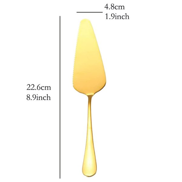 Mengbaobao 10x Cake Server Pie Holder Transfer Triangular Spade Spatula Serrated Edge - Gold