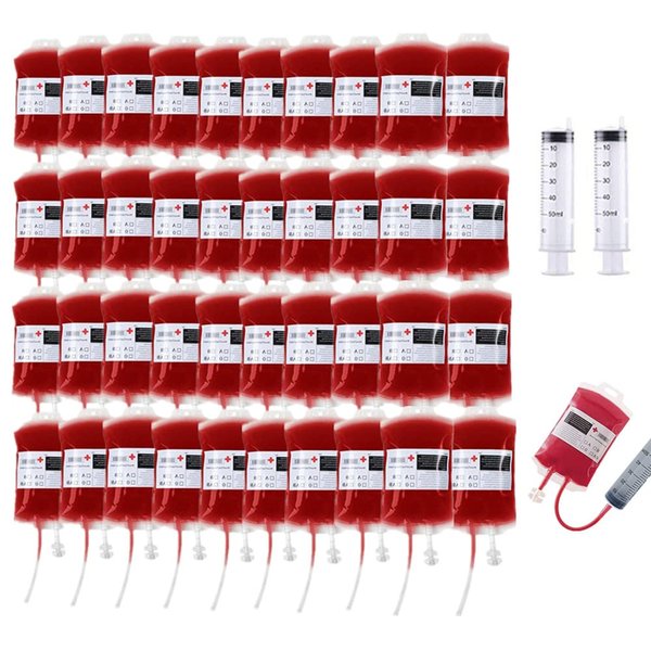 40 Packs Halloween Decorations Blood Bags for Drink, Reusable Drink Cups Containers with Syringe and Clips Pouch Prop for Doctor Nursing/RN Graduation Zombie Vampire Party Supplies