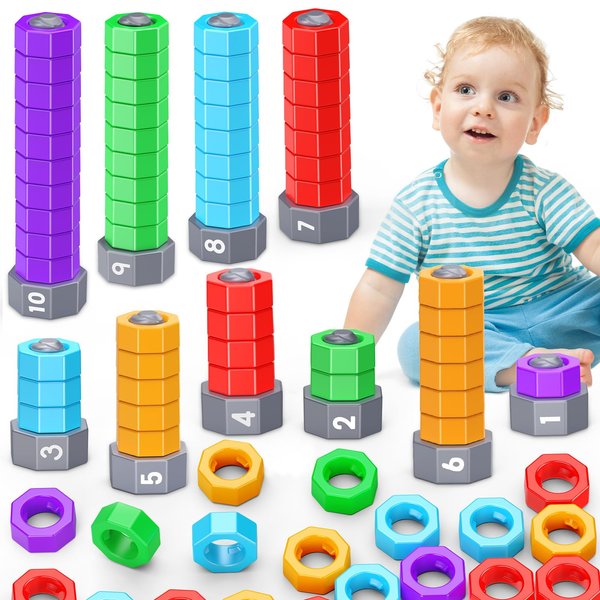 Montessori Toys for Toddlers, 2 In 1 Counting Toys & Spinning Stacking Toys Preschool Educational Learning Baby Toys for 1 2 3 4 5 Year Old Boys Girls Xmas Gifts for Kids Age 1-5 Autism Sensory Toy