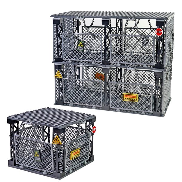 Safety Guardrail,Closed Cage Building Blocks Set，Compatible with Lego Jurassic World t rex ，Halloween Jail，WW2 Military and More Scene，Playset for Boys and Girls Ages 6+ (Cage Sets)
