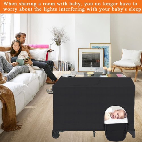 Elefama Blackout Cover for Pack N Play Blackout Tent Travel Crib Canopy Blackout Cover Breathable Stretchy Portable Blackout Crib Tent Cover for Pack and Play Snooze Shade Baby Toddlers Travel