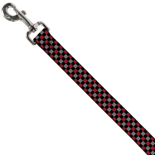 Dog Leash Mini Checker Black Gray 3 Red 4 Feet Long 1.0 Inch Wide