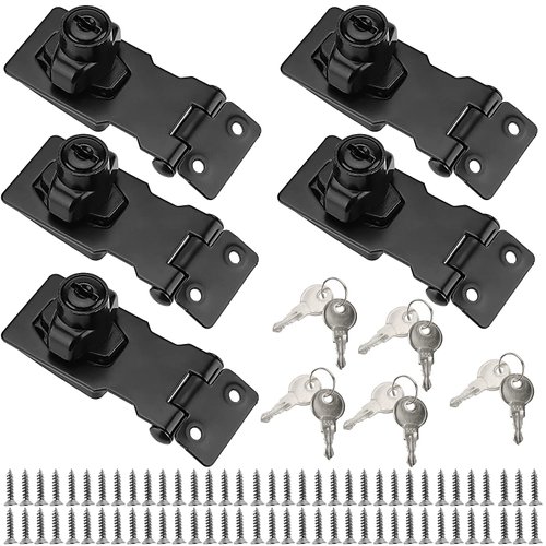 MUKLEI 5 PCS 2.5 Inch Keyed Hasp Locks, Twist Knob Keyed Locking Hasp with Keys and Screws, Metal Safety Hasp Latches Cabinet Knob Lock for Small Doors, Cabinets, Boxes, Matte Black